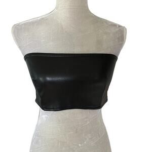 Good American Better Than Leather Bandeau Top Black 3 Large